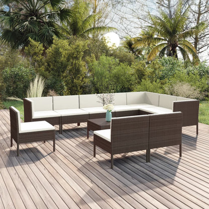 vidaXL 11 Piece Patio Lounge Set with Cushions Poly Rattan Brown