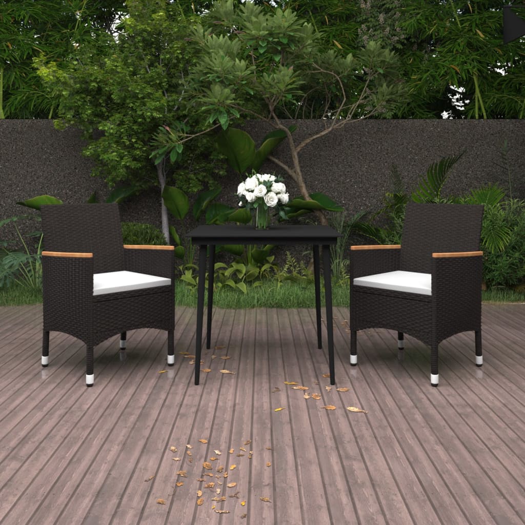 vidaXL Patio Dining Set 5 Piece Black and White/Gray 31.5"/55.1" Table Length