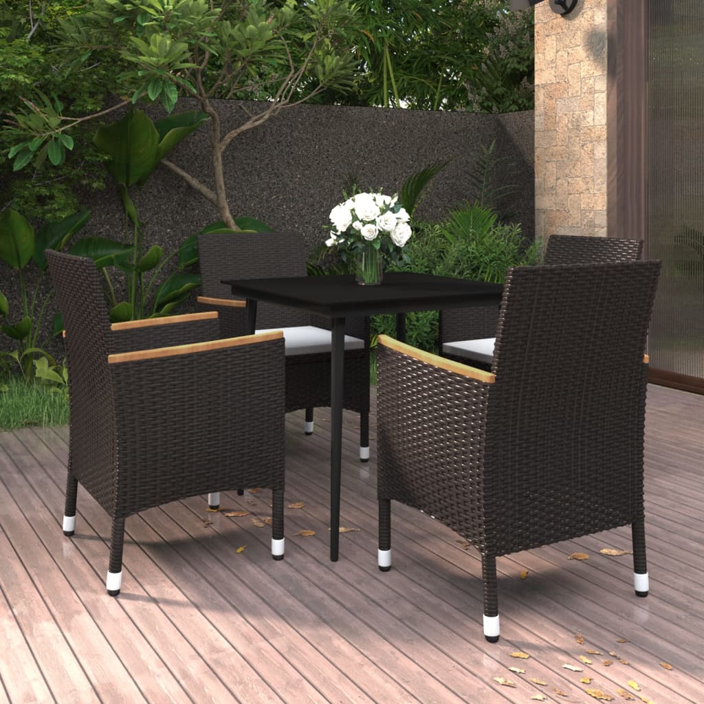vidaXL Patio Dining Set 5 Piece Black and White/Gray 31.5"/55.1" Table Length