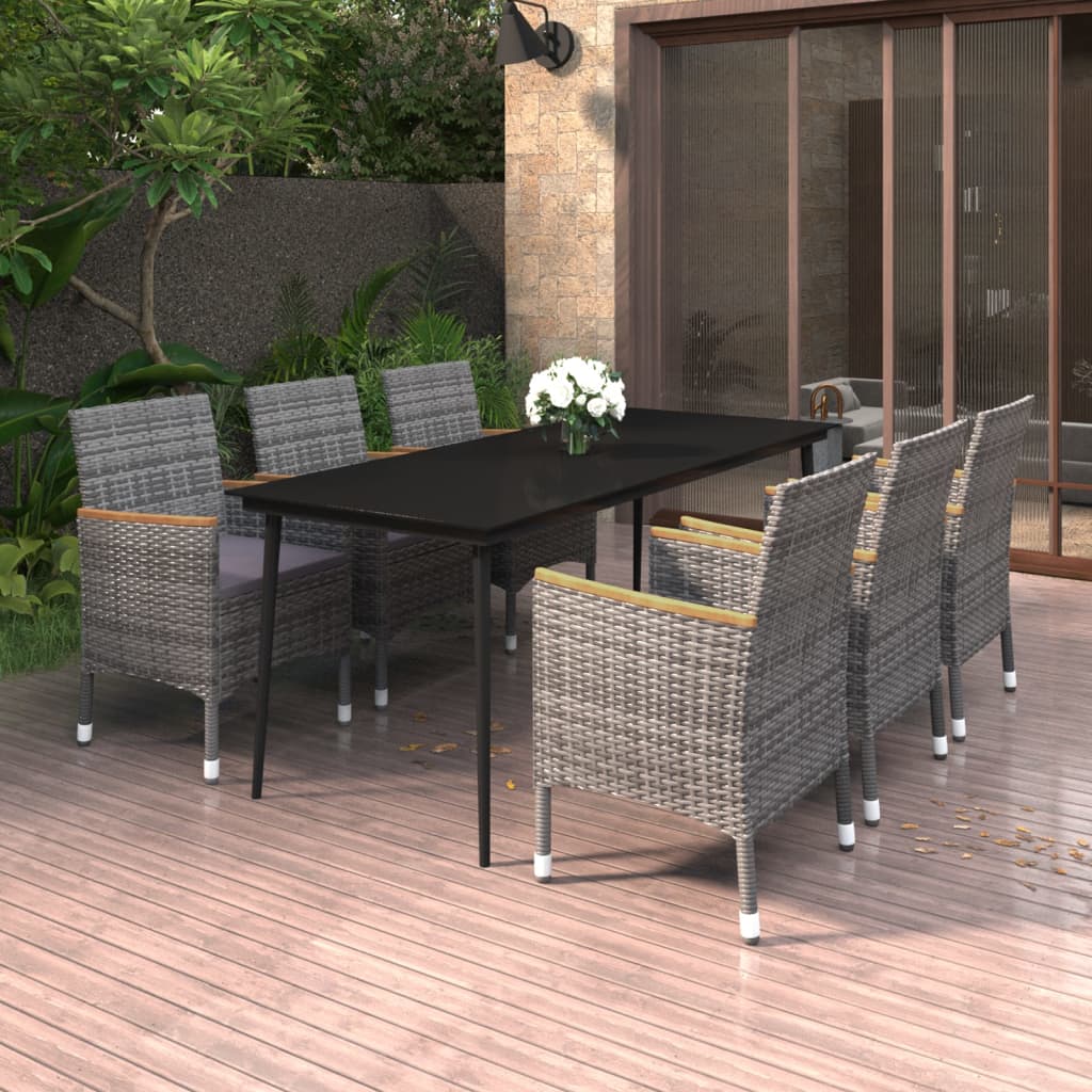 vidaXL Patio Dining Set 5 Piece Black and White/Gray 31.5"/55.1" Table Length