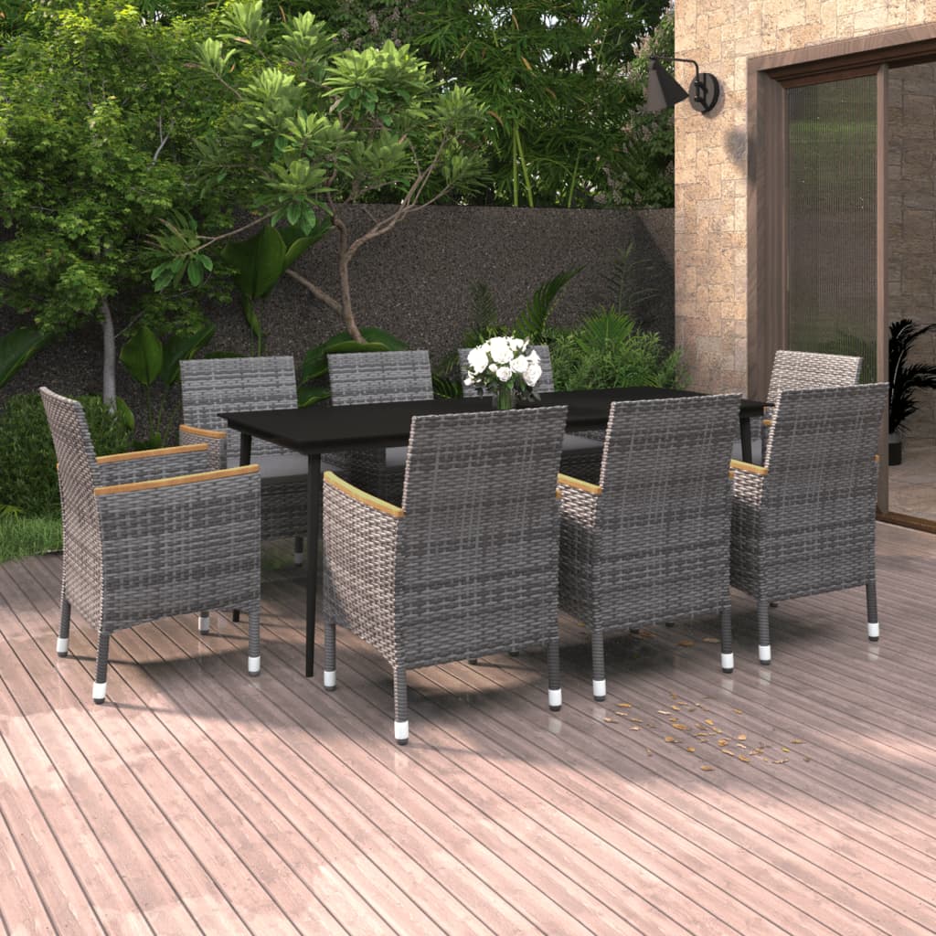 vidaXL Patio Dining Set 5 Piece Black and White/Gray 31.5"/55.1" Table Length