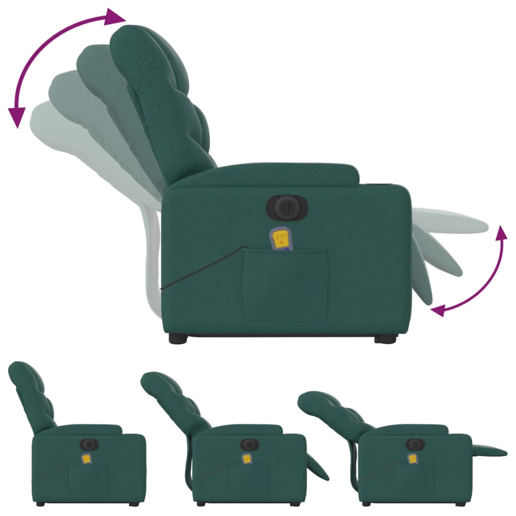 vidaXL Electric Stand up Massage Recliner Chair Dark Green Fabric