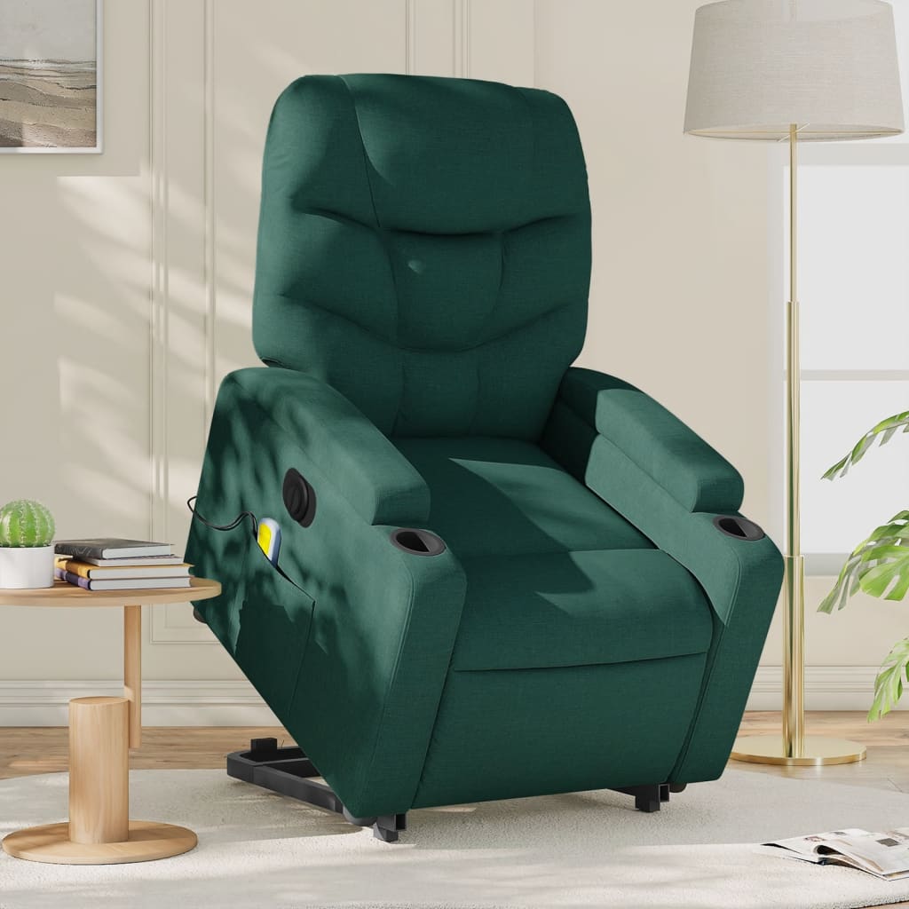 vidaXL Electric Stand up Massage Recliner Chair Dark Green Fabric